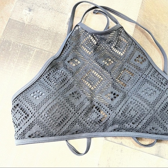 aerie Black Crochet Halter Bikini Top XS - Picture 2 of 6
